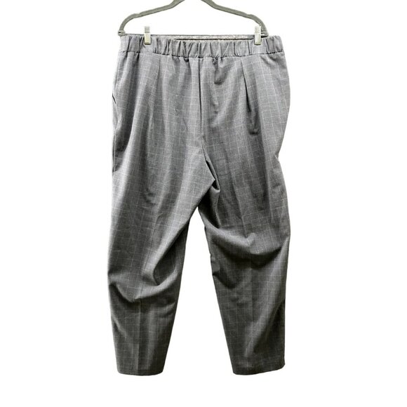 Nine West Relaxed Crop Dress Pants Womens XL Gray Windowpane Plaid Pull On - Picture 2 of 9